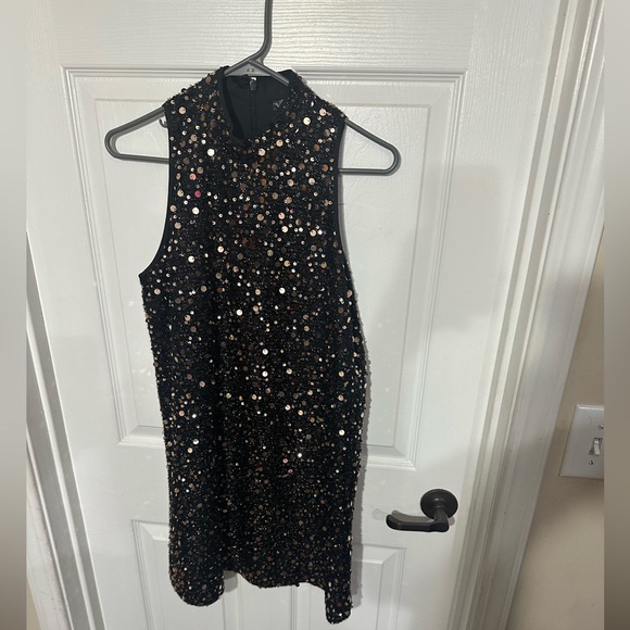 Black and Gold Sequin Mini Dress - Picture 1 of 5